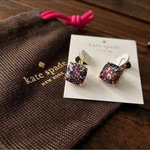NWT Kate Spade Multi Glitter Gold Lever Back Square Drop Earrings